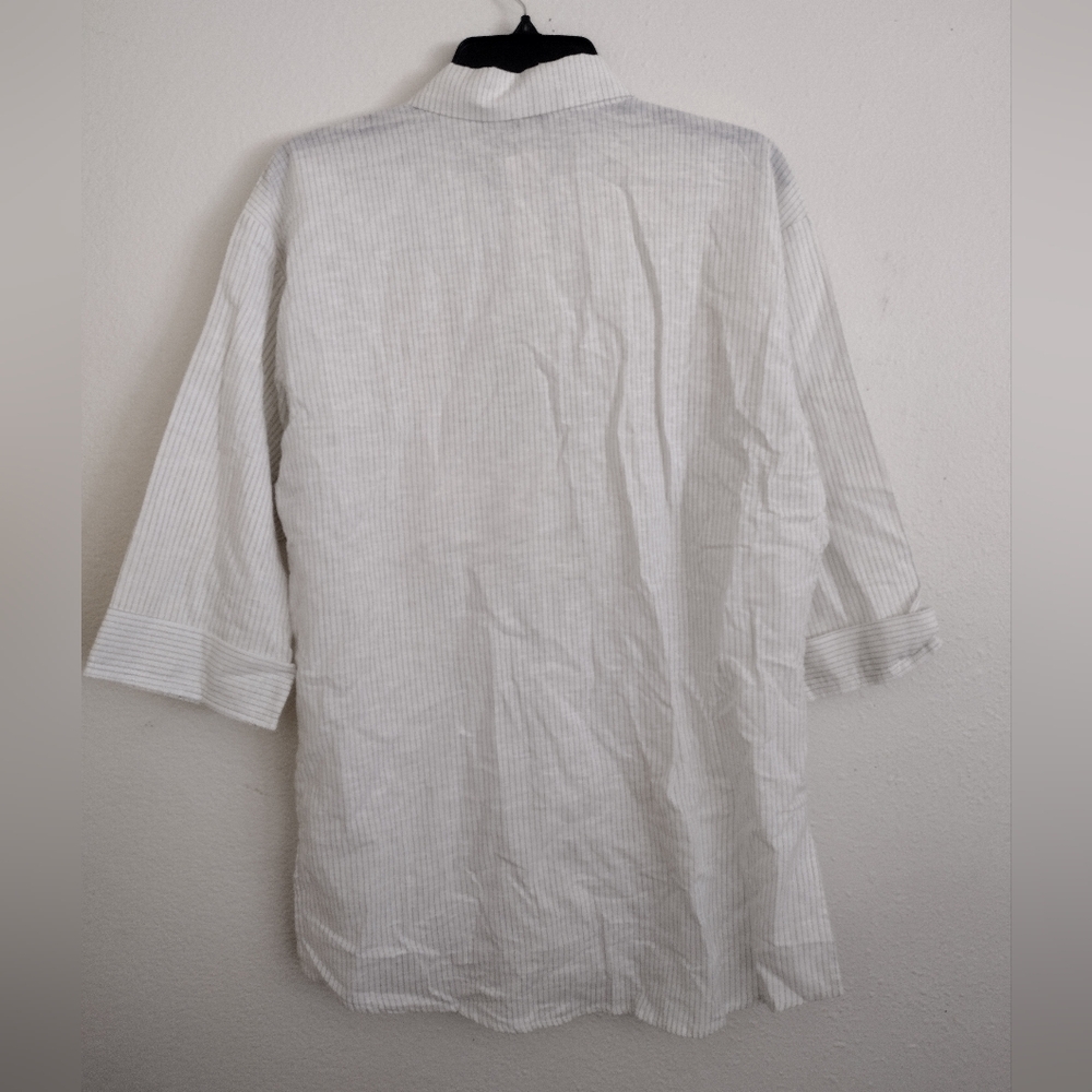 Hester & Orchard Linen Cotton Blend Striped White Blue Button-Up Shirt Small - Picture 10 of 13